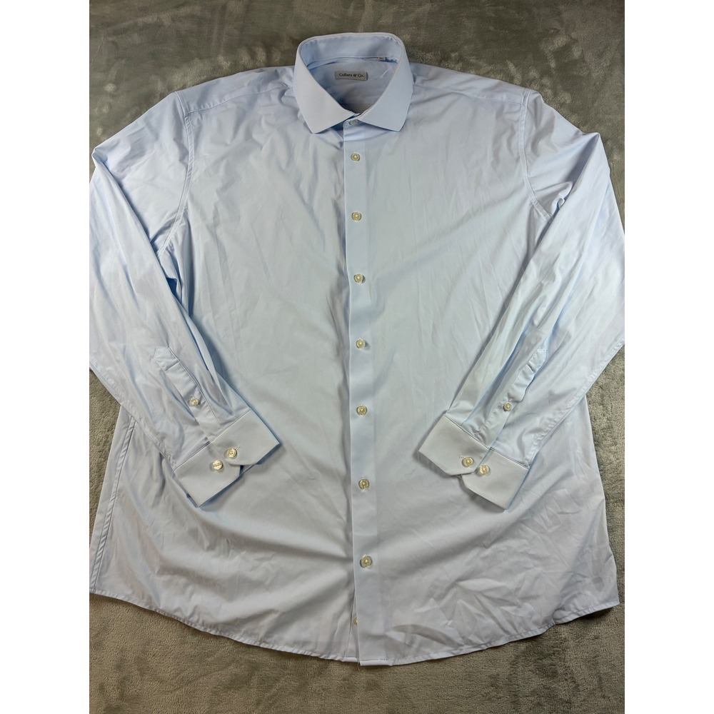 Collars & Co Mens 2XL Light Blue Stripe Long Sleeve Performance Dress Shirt